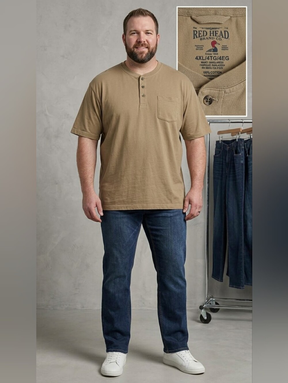 Red Head Brand Co. Khaki Tan Short Sleeve Henley Shirt Size 4XL